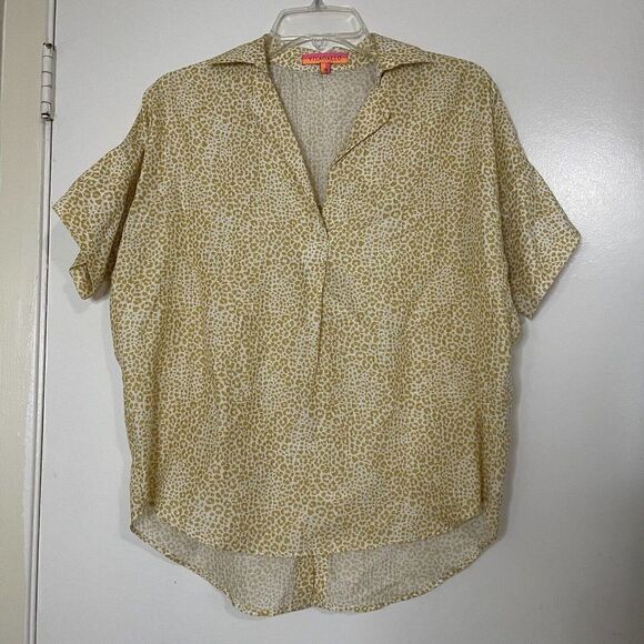Vilagallo Back Button Short Sleeved Cotton Leopard Print Blouse Size 38/ Small - Picture 1 of 7